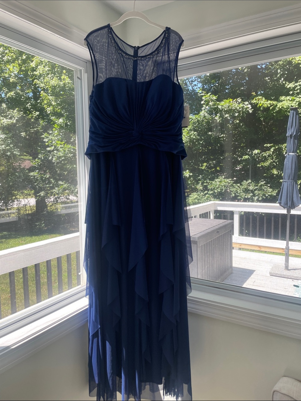 NWT Alex Evenings Navy Blue Sleeveless Chiffon Evening Dress